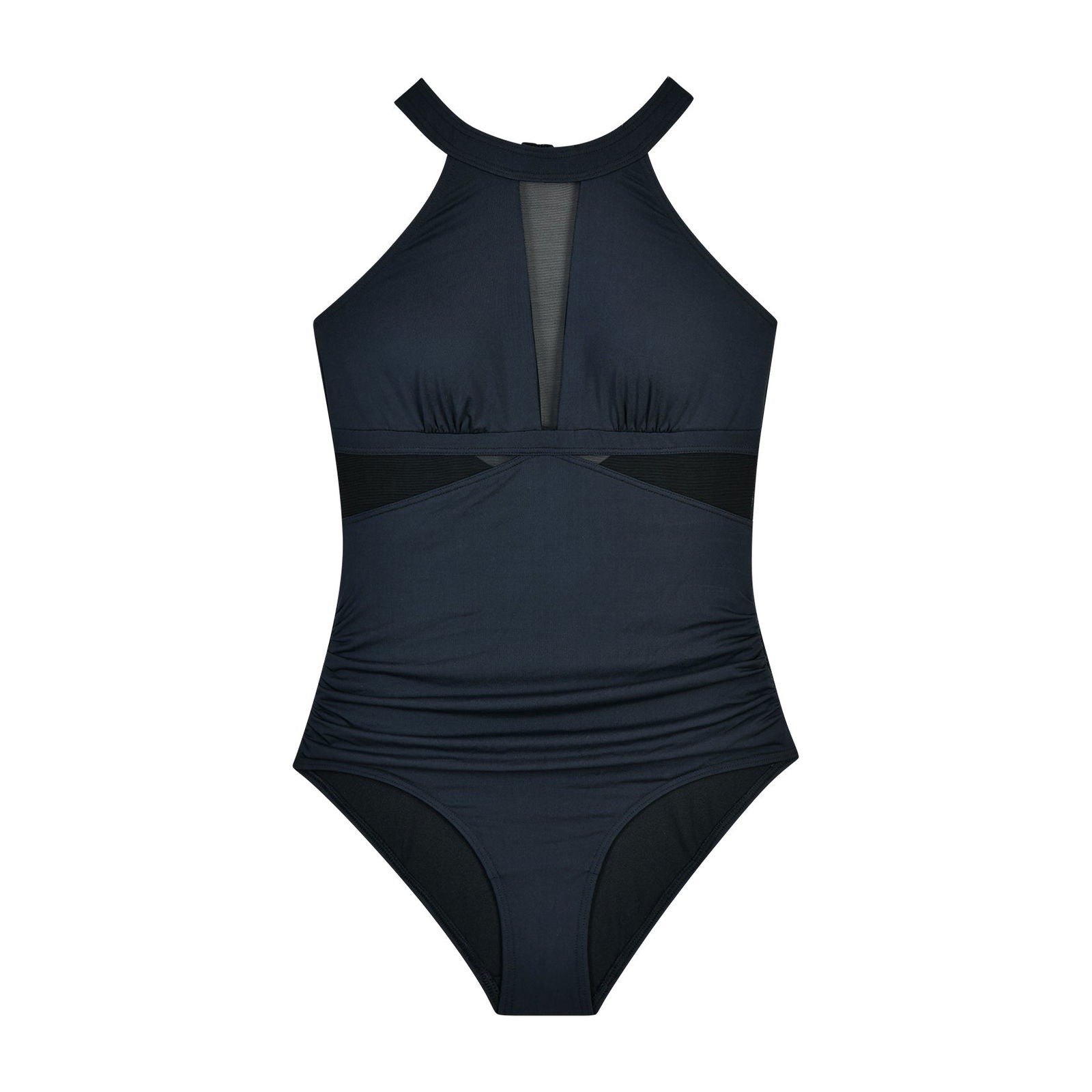Black High Neck Mesh Patchwork One-Piece