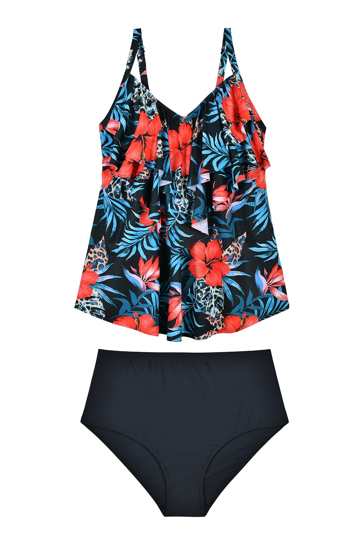 Floral 3 Tier Ruffle Tankini Swimwear