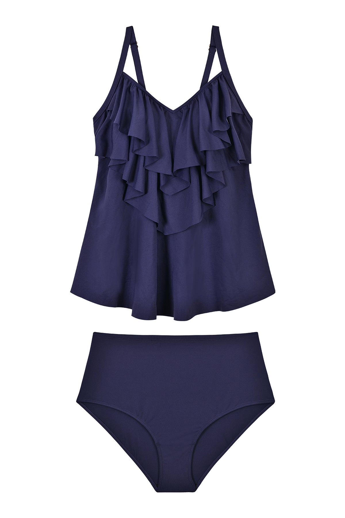 Metallic Navy Ruffle Tankini Swimwear