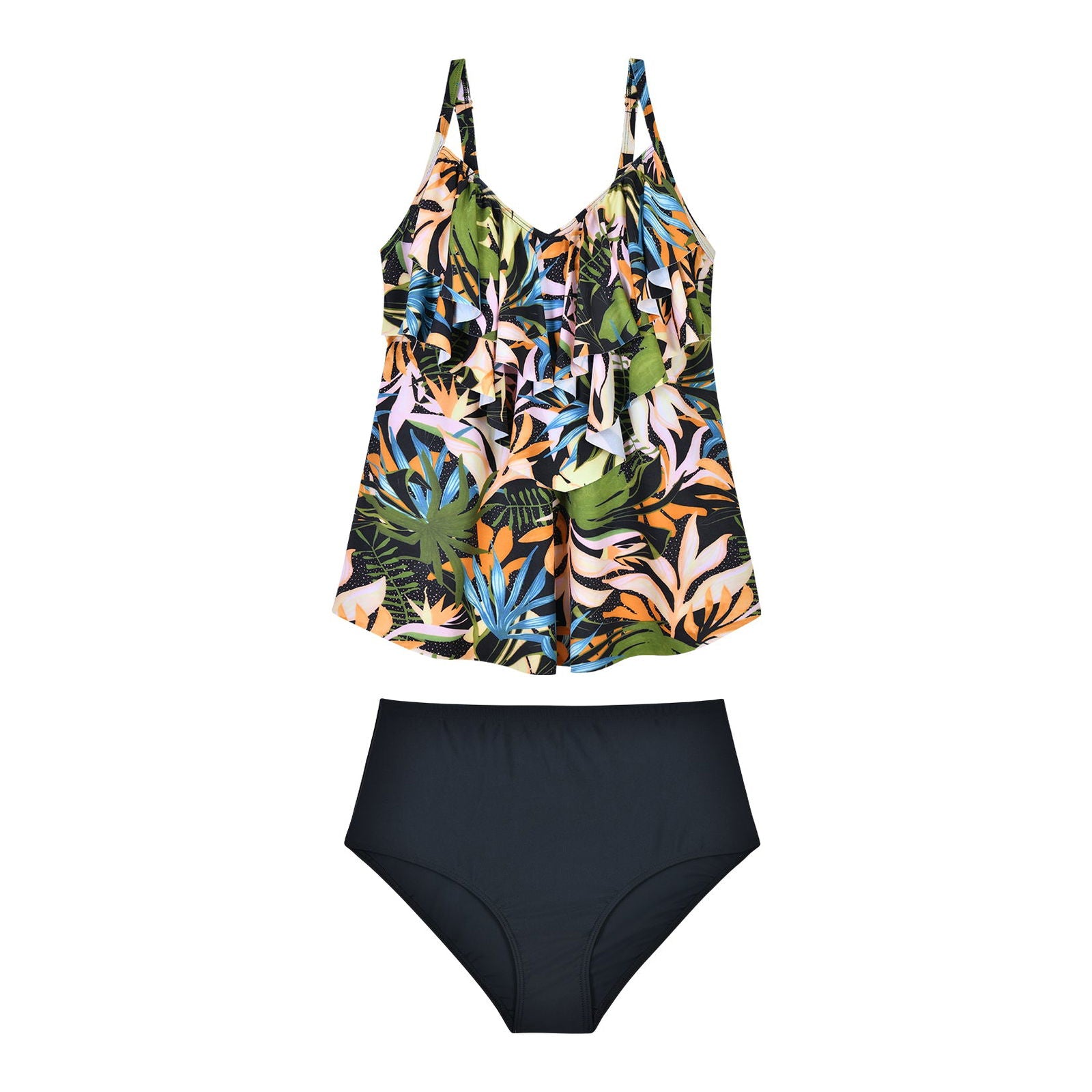 Multi-Coloured Tropical Palm 2 Pieces Tankini Set