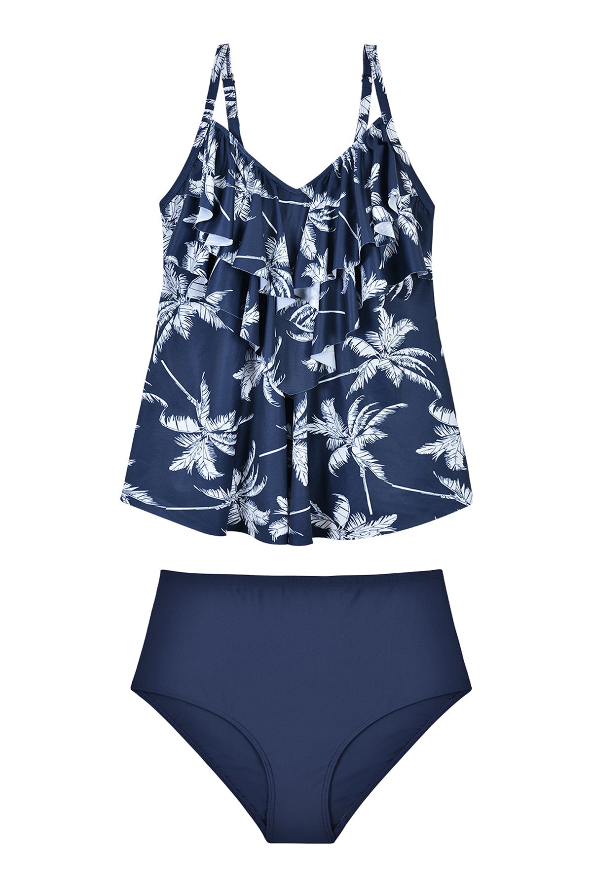 Navy Coco Tree Two-Piece Tankini Swimsuit