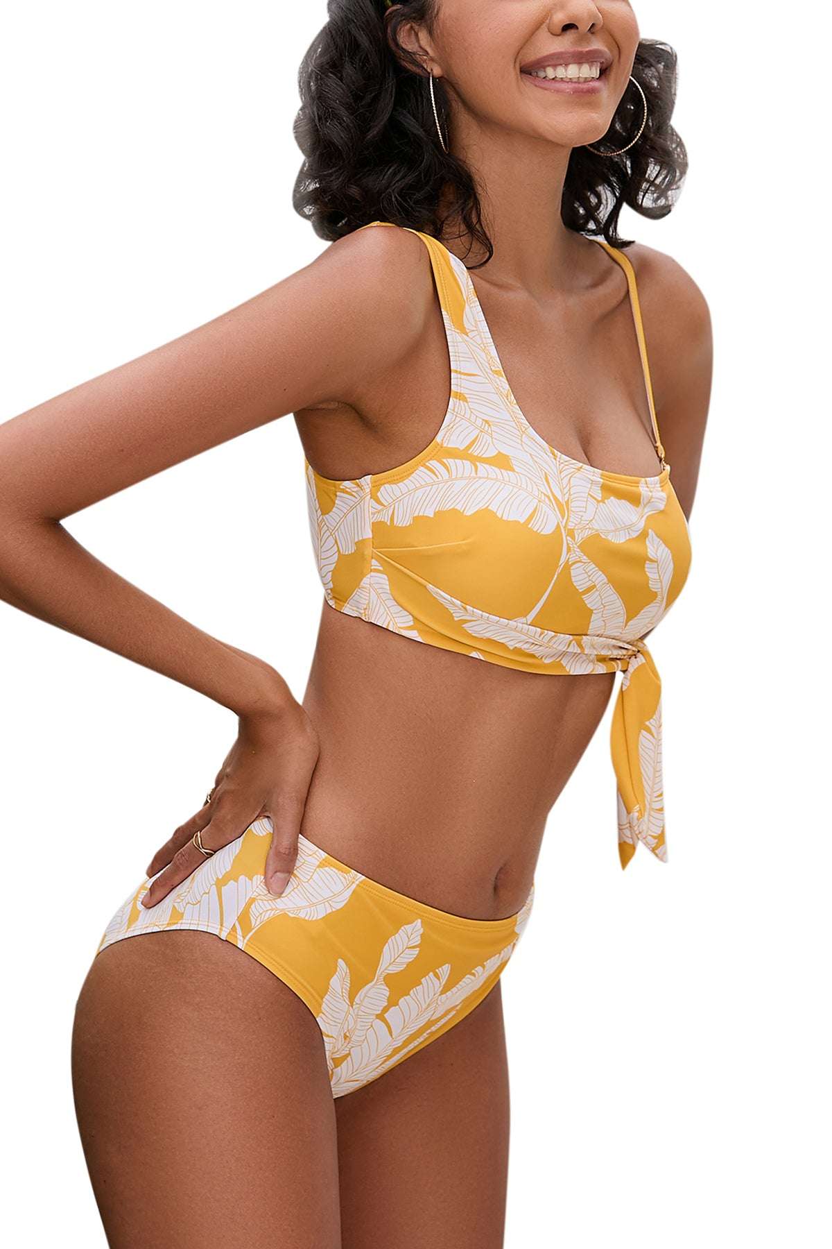 Tropical Print One Shoulder Bikini