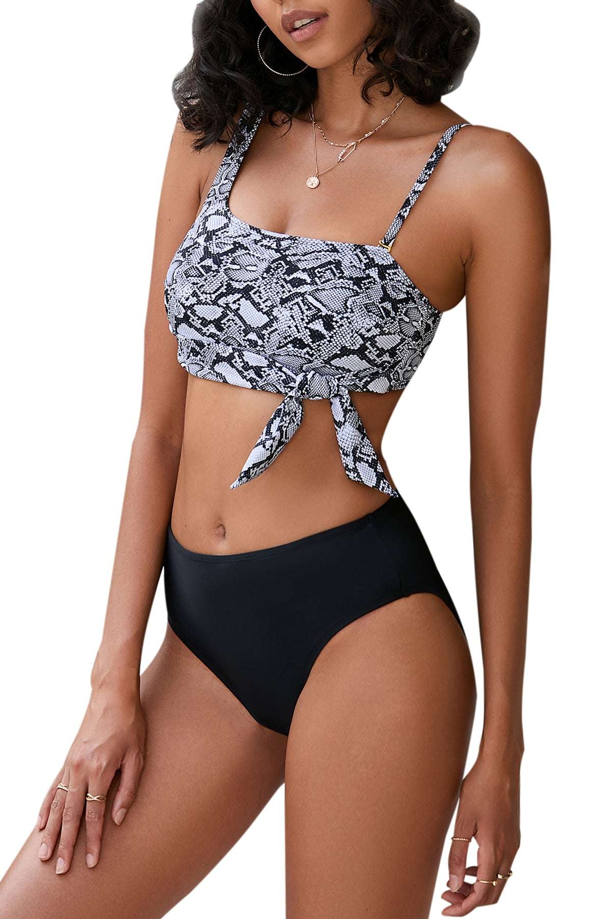 Snake Print One Shoulder Bikini
