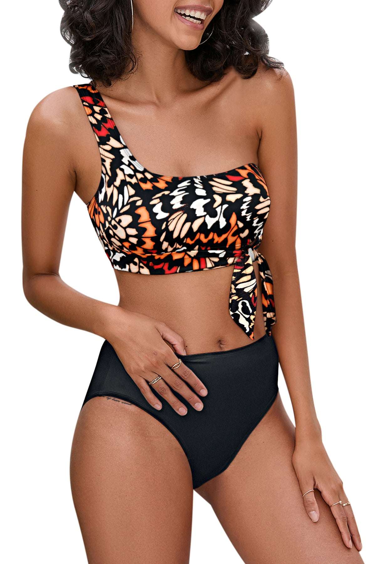 Butterfly Print One Shoulder Bikini