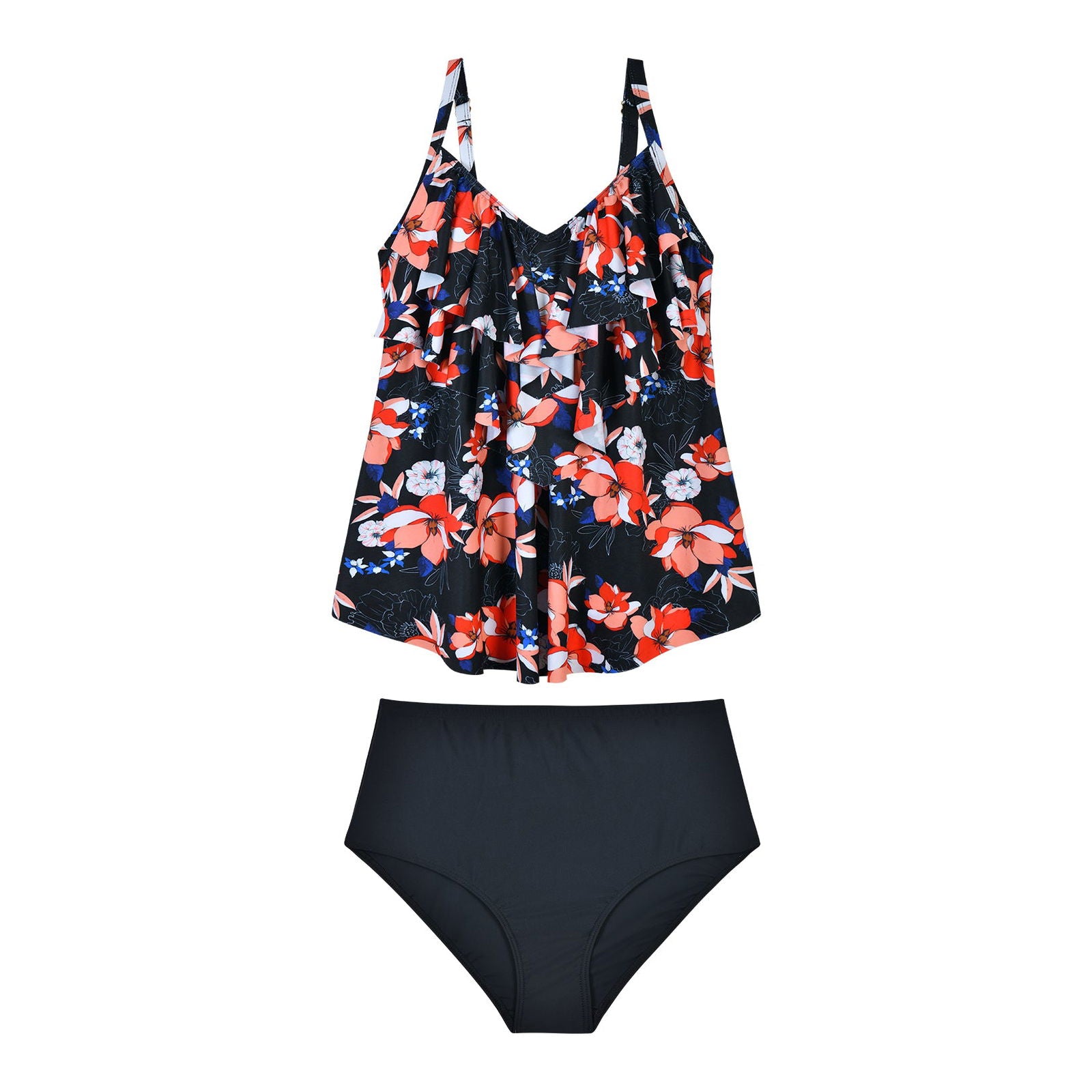 Three Tier Ruffled High Waist Tankini Set