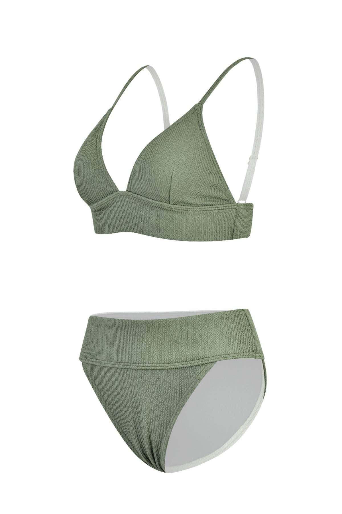 Olive Green Textured Triangle Bikini Set