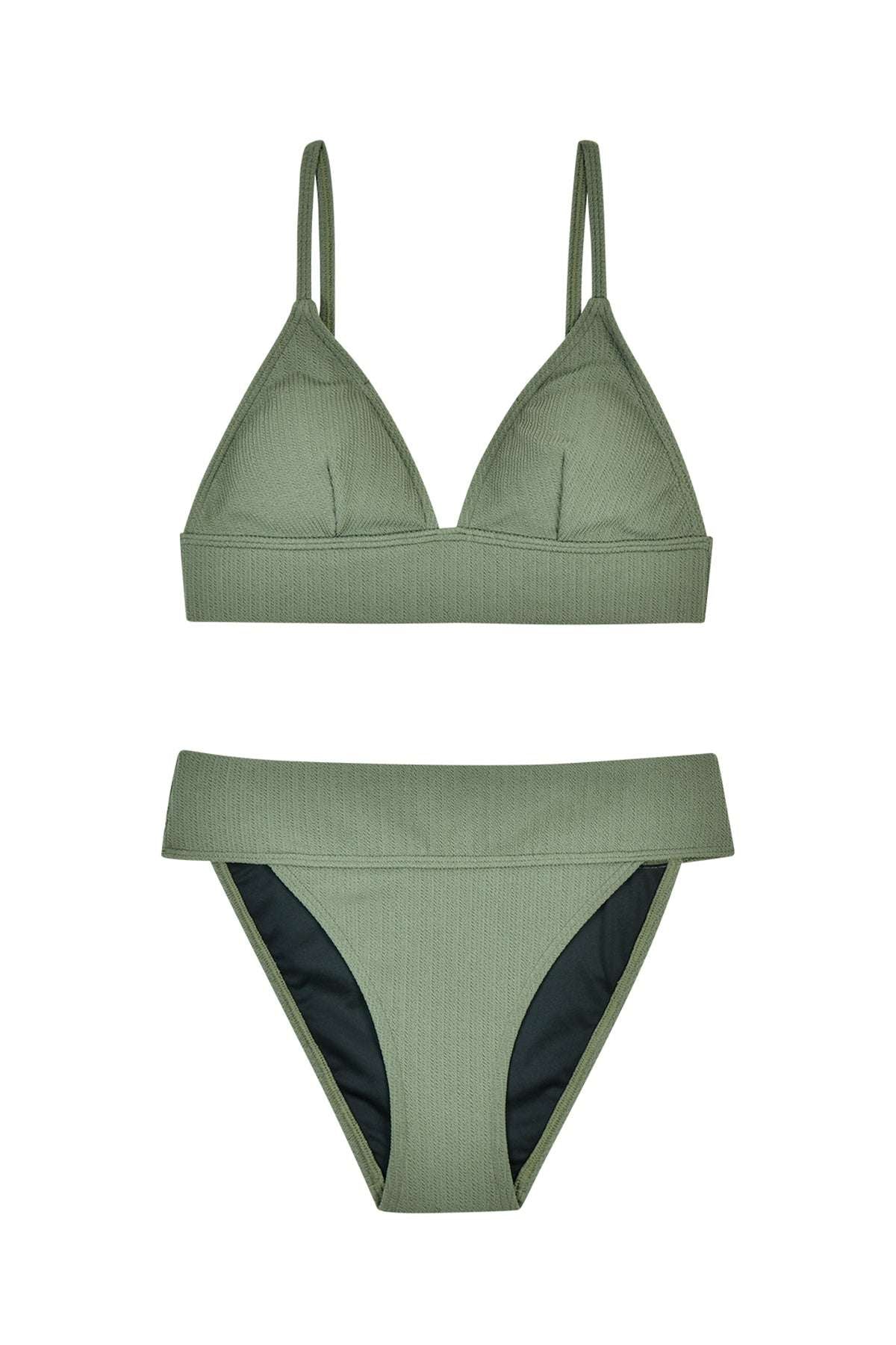 Olive Green Textured Triangle Bikini Set