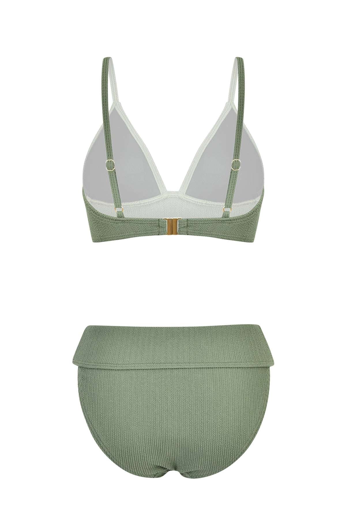 Olive Green Textured Triangle Bikini Set