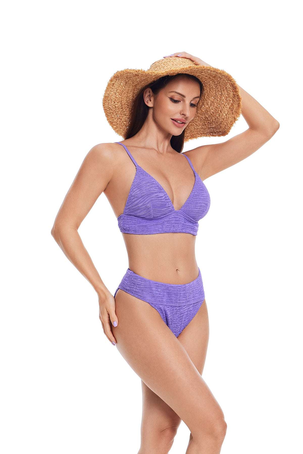 Purple Textured Triangle Bikini Set
