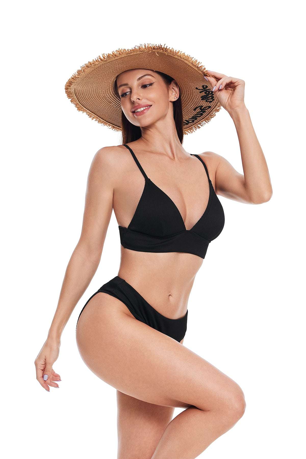 Solid Black Triangle Bikini Set