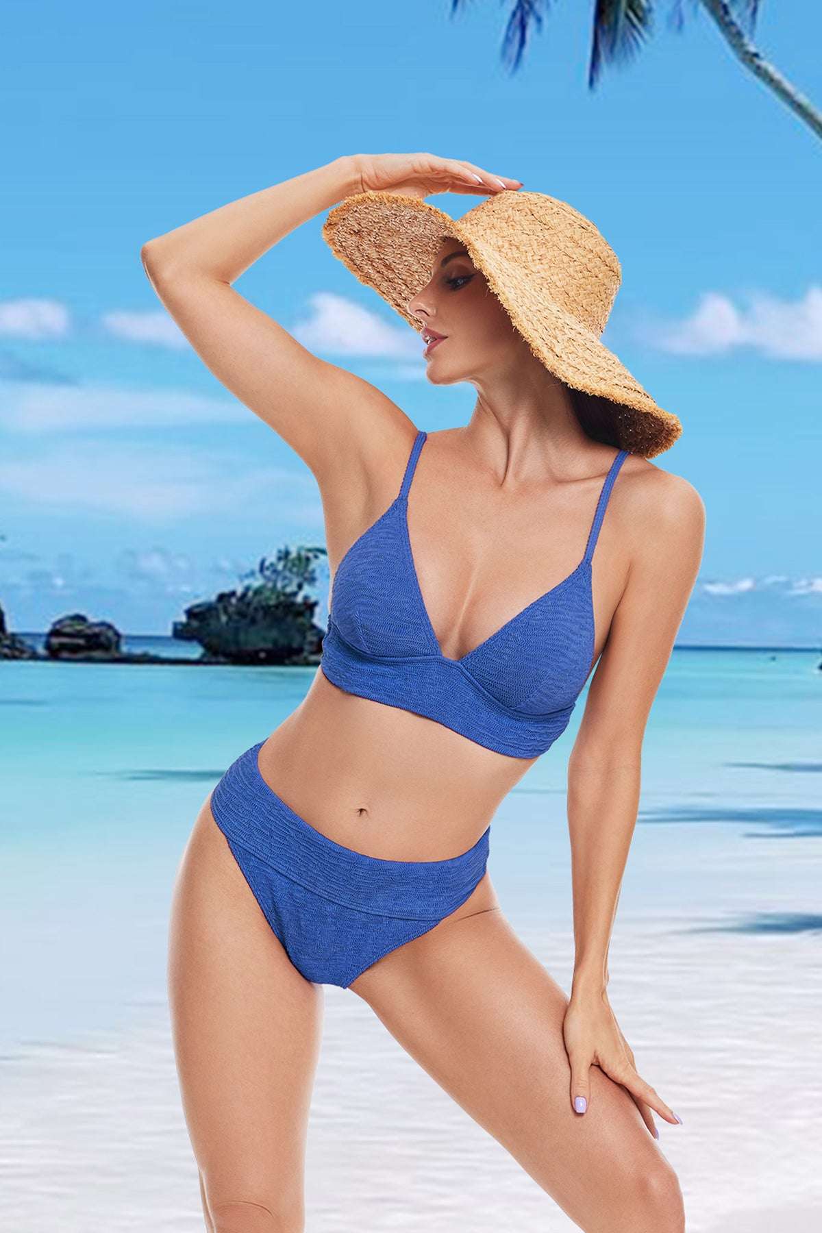 Solid Blue Triangle Bikini Set