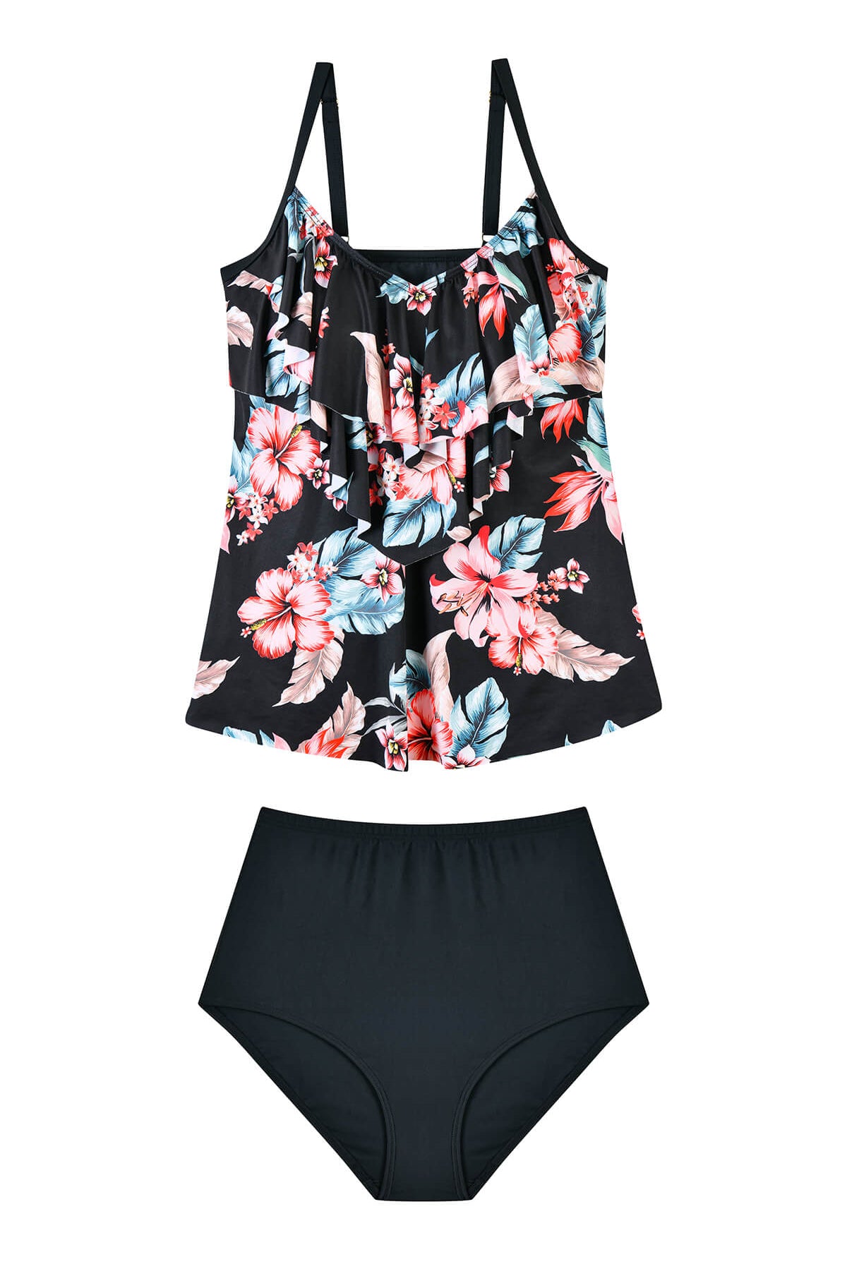 Tropical Three Tiered Ruffled 2 Pieces Slimming Tankini Set