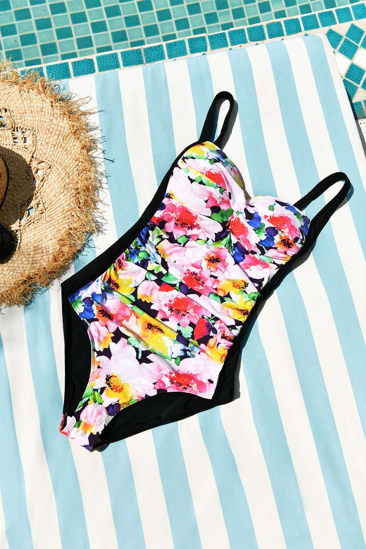 Watercolor Ruched One Piece Swimsuit