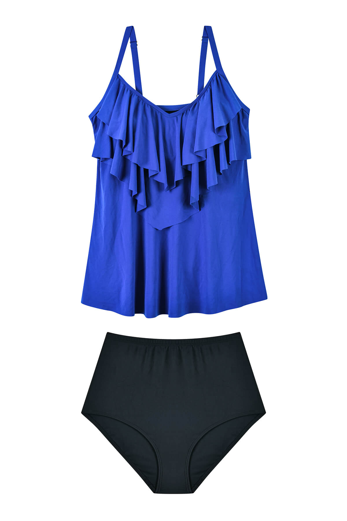 Blue Three Tiered Ruffled 2 Pieces Slimming Tankini Set