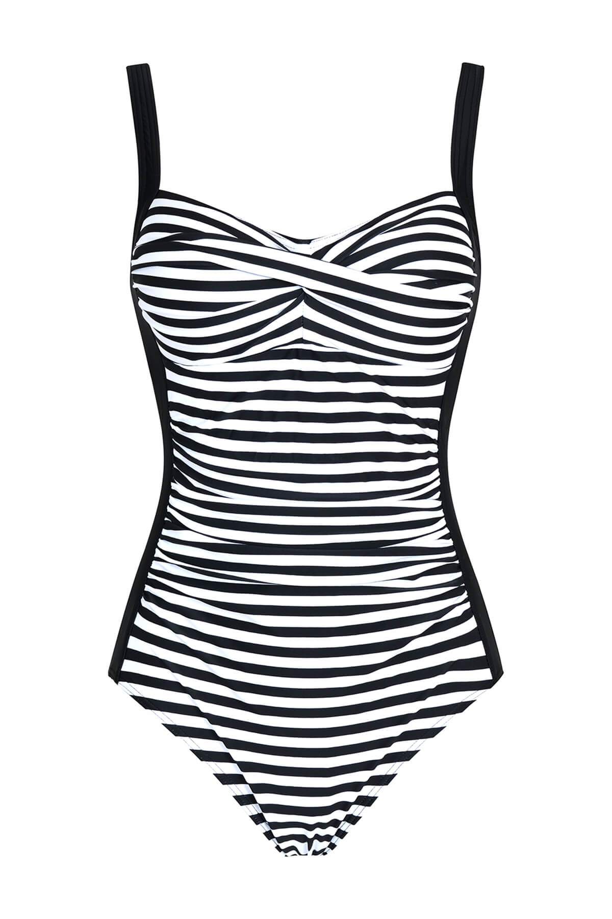 Classic Striped Tummy Control Ruched One Piece Swimsuit