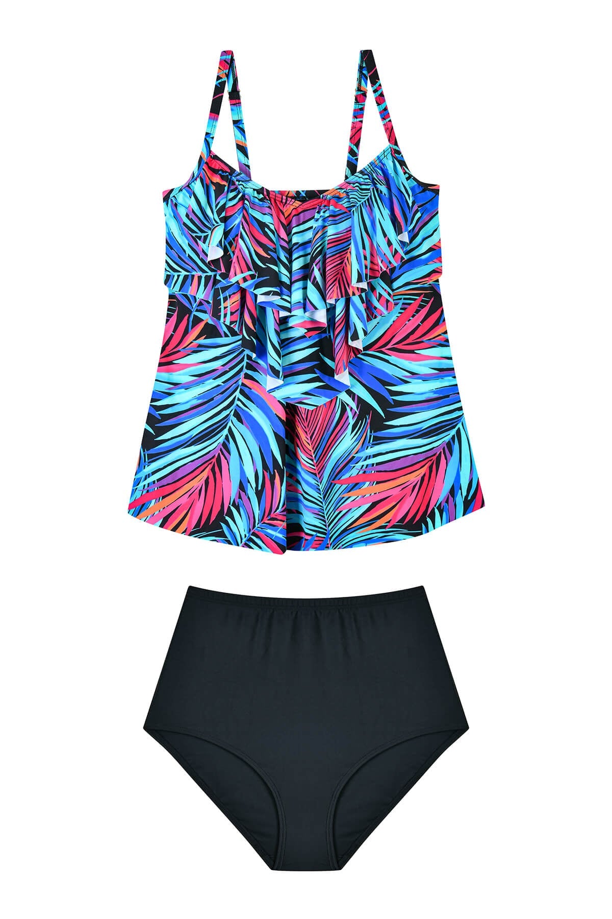 Folige Three Tiered Ruffled 2 Pieces Slimming Tankini Set