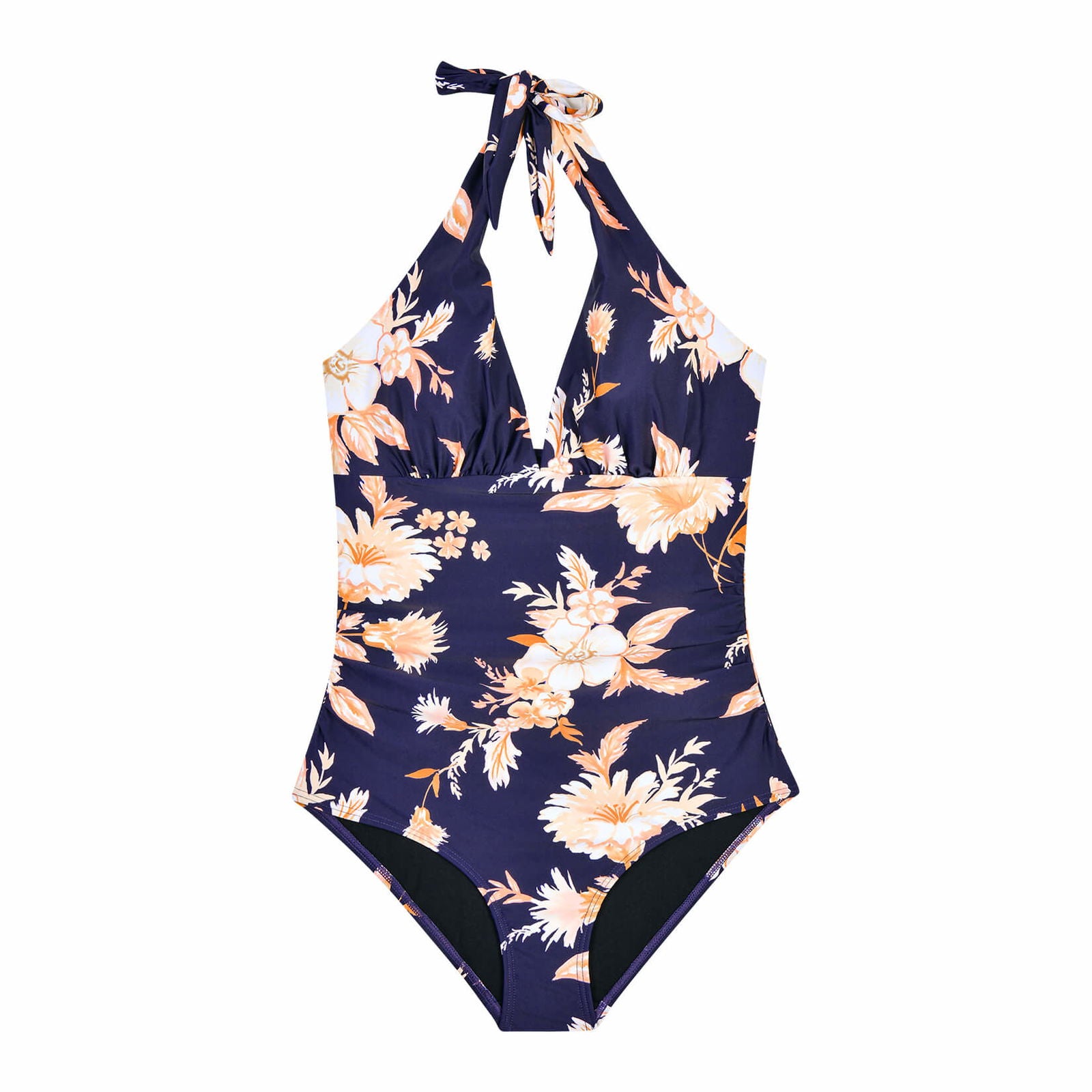 Golden Floral Plunging V Neckline One Piece Swimsuit