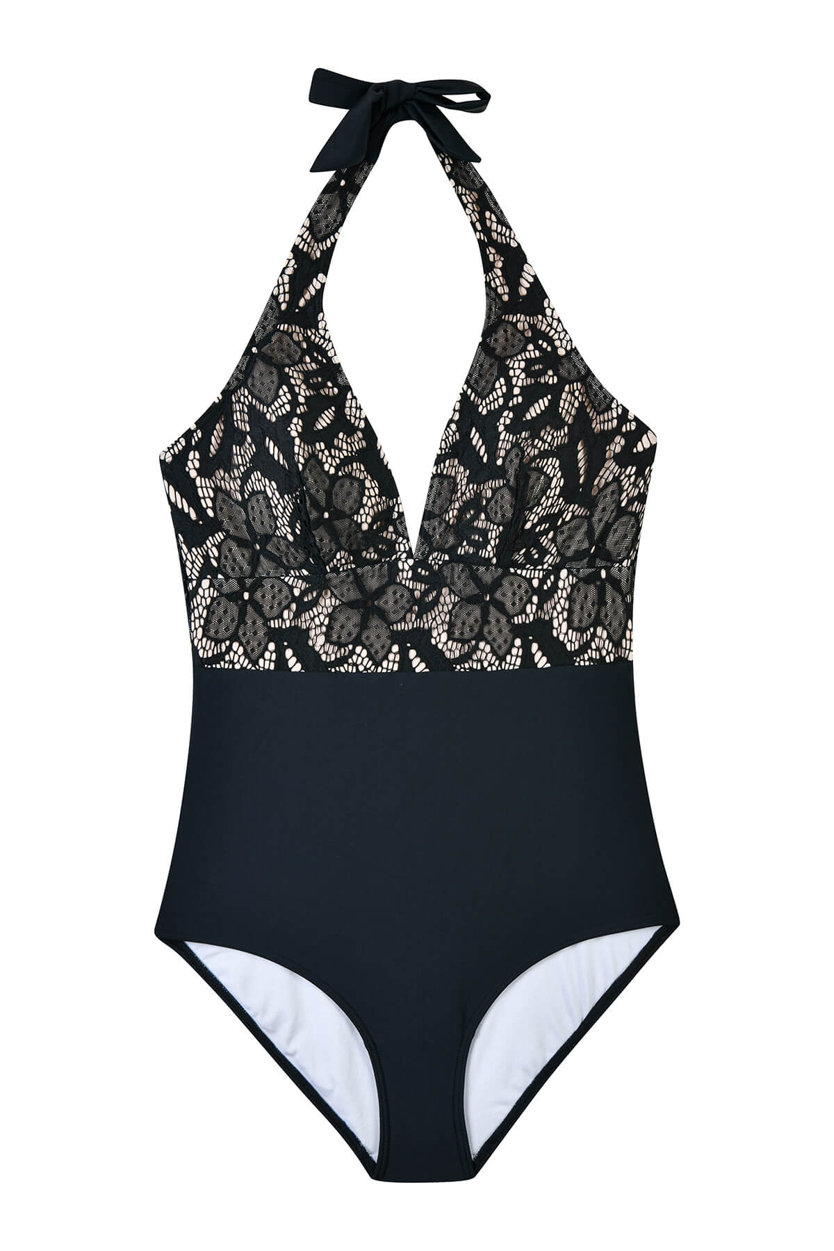 Lace Plunging V Neckline One Piece Swimsuit