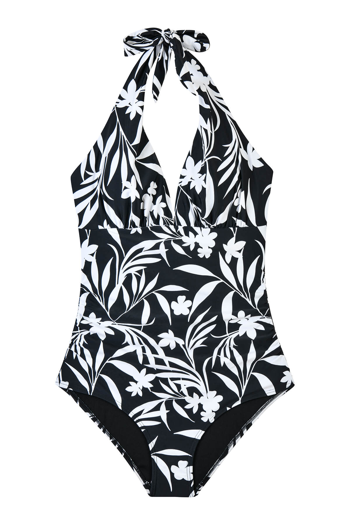 Linear Floral Plunging V Neckline One Piece Swimsuit
