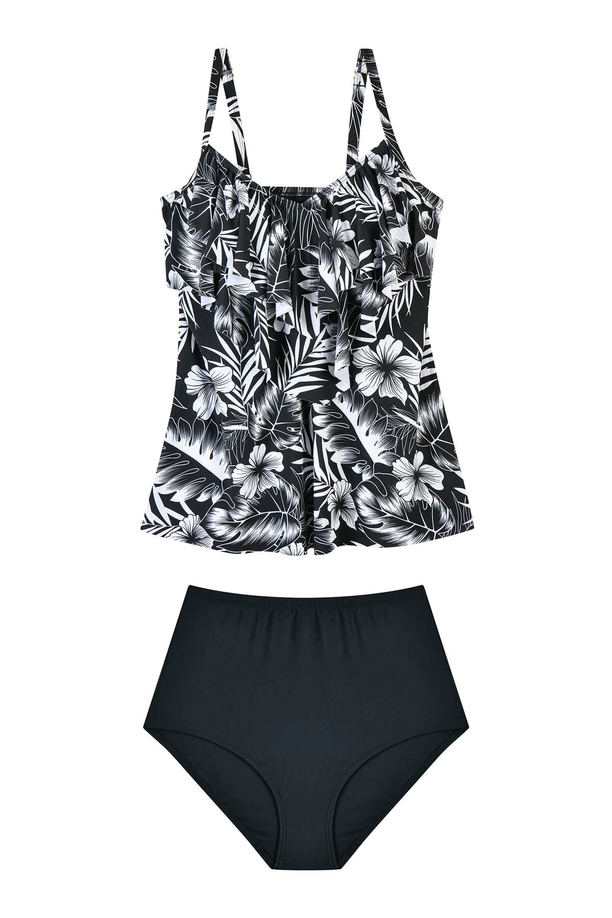 Linear Three Tiered Ruffled 2 Pieces Slimming Tankini Set