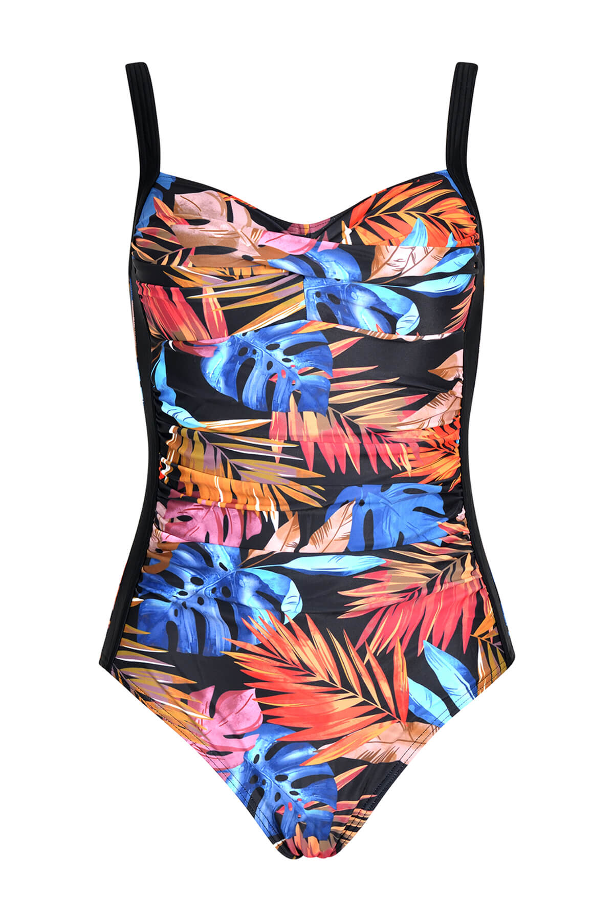 Orange Leaves Tummy Control Ruched One Piece Swimsuit