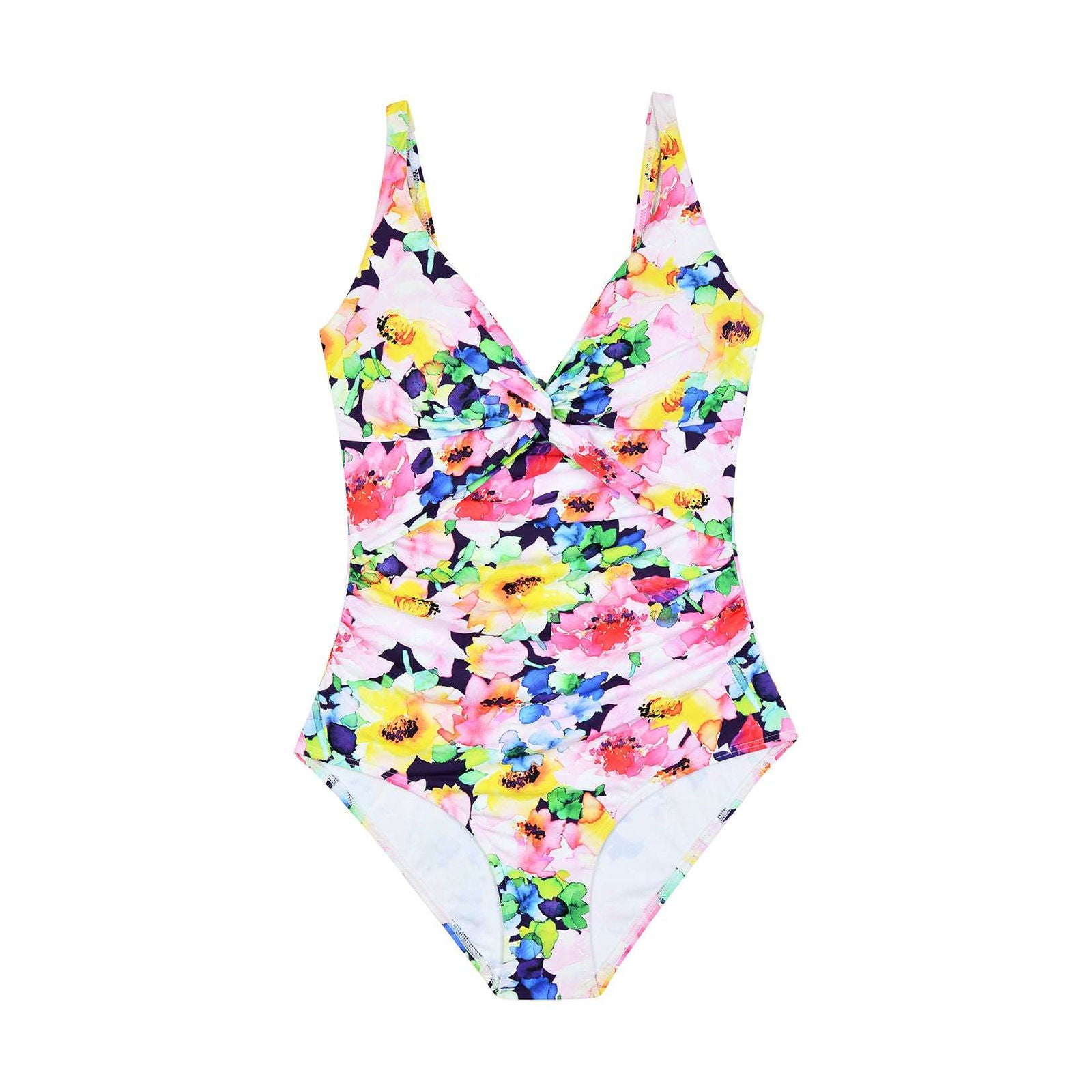 Pink Floral Print Slimming Ruched Swimsuit