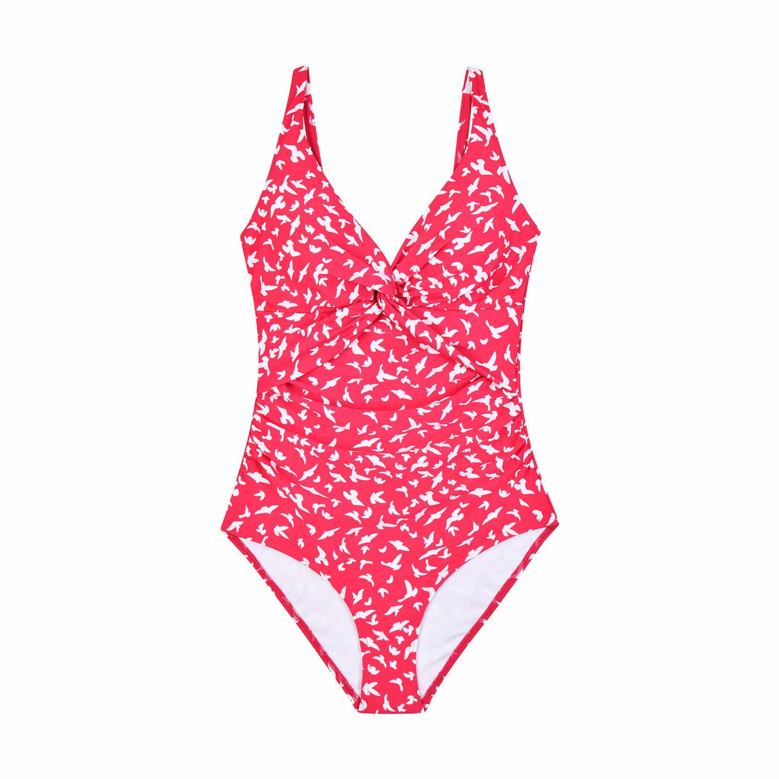 Red Seagull Print V Neck One Piece Swimsuit
