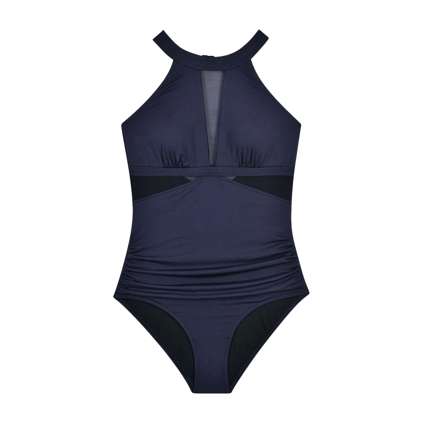 Navy Mesh plunge back Tummy Control One-Piece