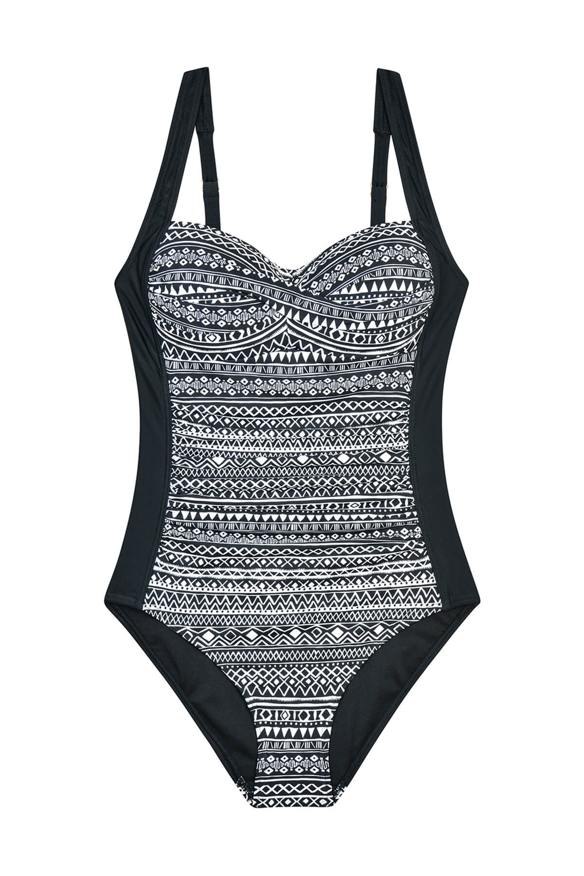 Geometric Tummy Control Ruched One Piece Swimsuit